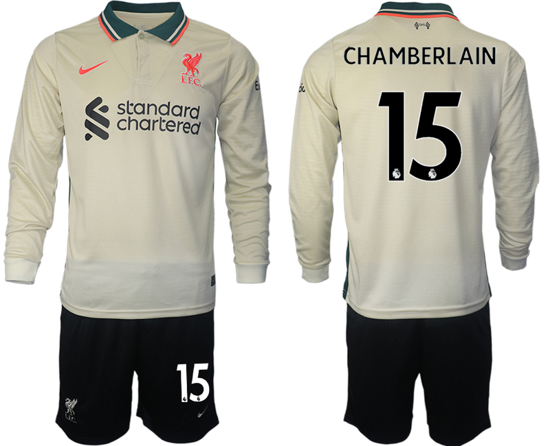 Men 2021-2022 Club Liverpool away cream Long Sleeve #15 Soccer Jersey->liverpool jersey->Soccer Club Jersey